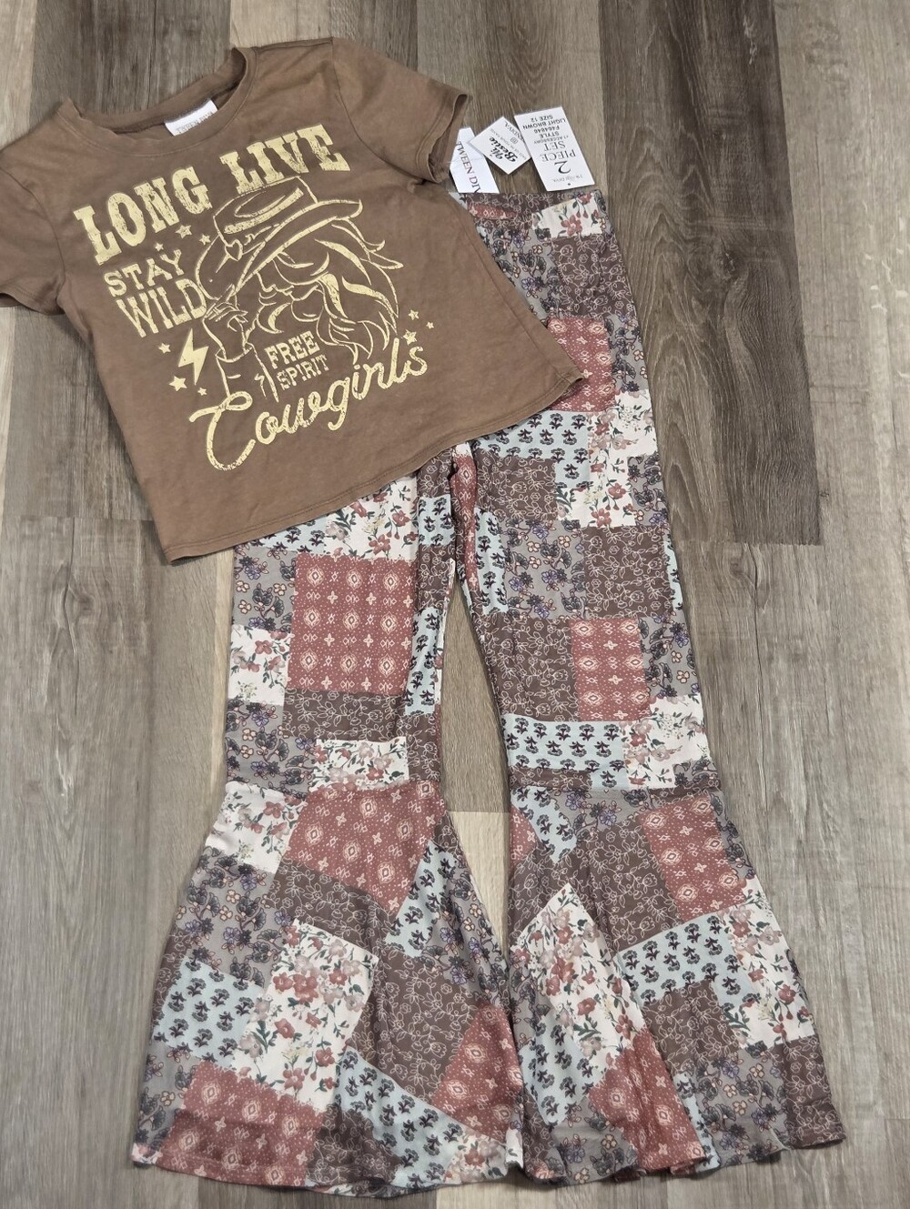 Tween Diva Girls Patch Mesh Graphic Shirt & Pants 12
